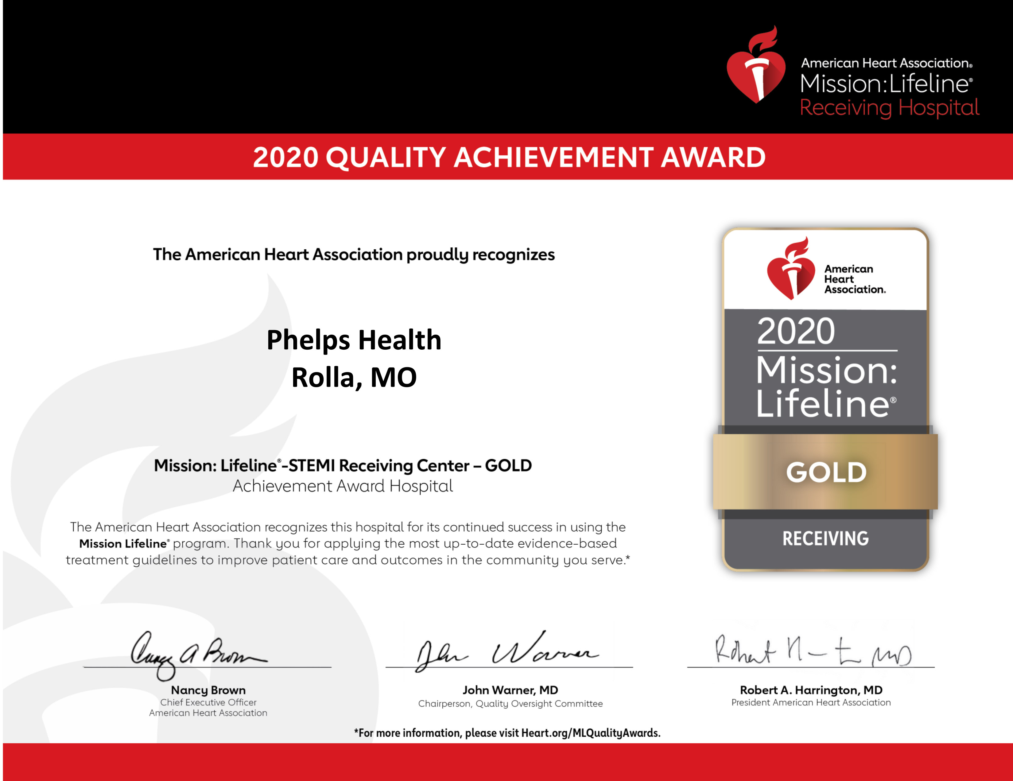 Phelps Health receives Mission Lifeline Gold Receiving achievement